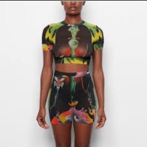 SKIMS RARE T-SHIRT SUMMER MESH OBSIDIAN FIRPAL PRINT BY KIM KARDASHIAN